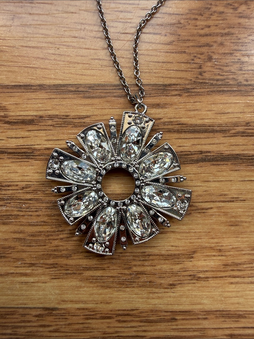 Touchstone Crystal Silver Crystal Flower Pendant Necklace - Picture 2 of 3